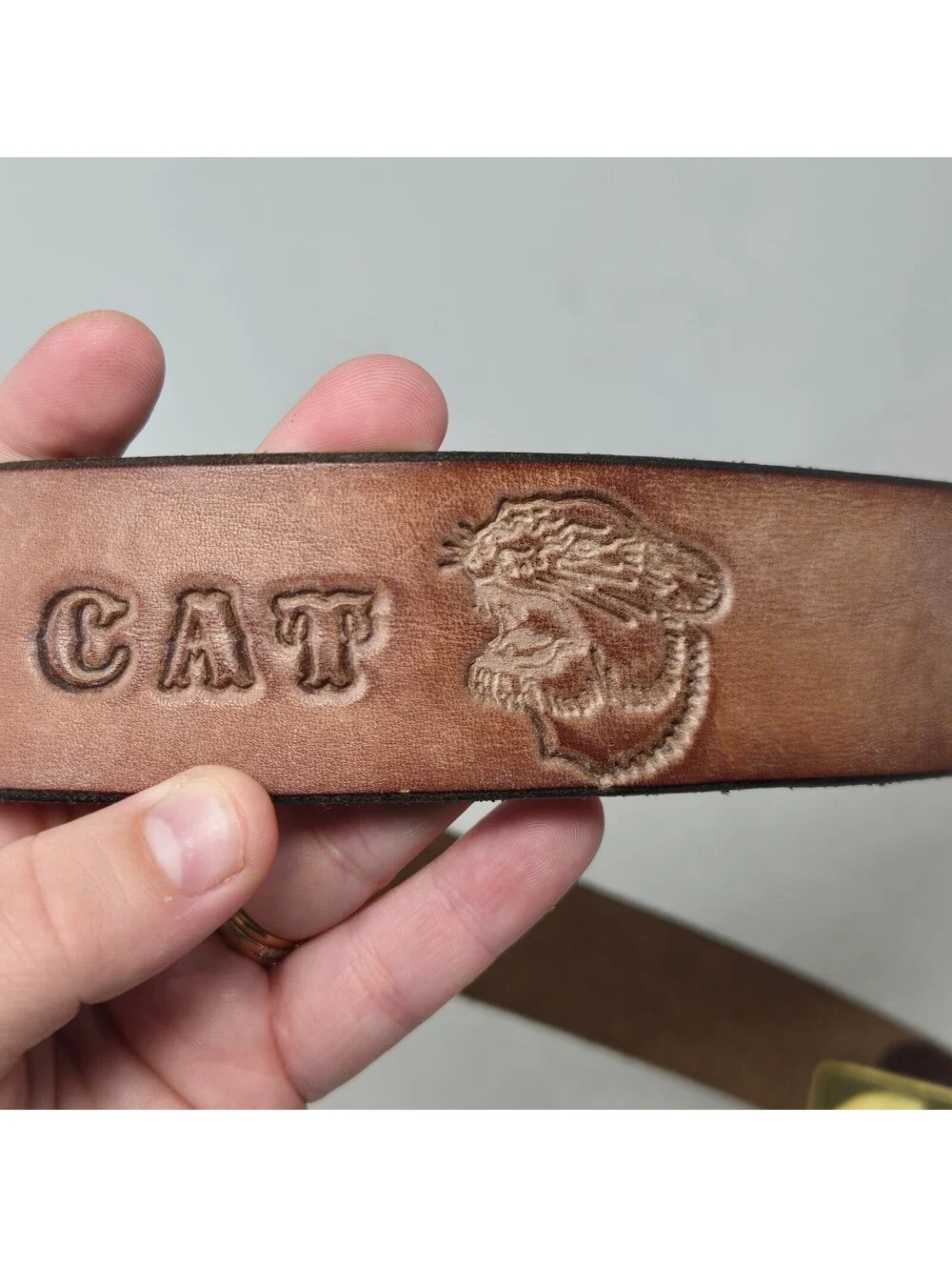 Vintage ARTIC CAT Snowmobile Leather Embossed Belt with Buckle Men's Size 36